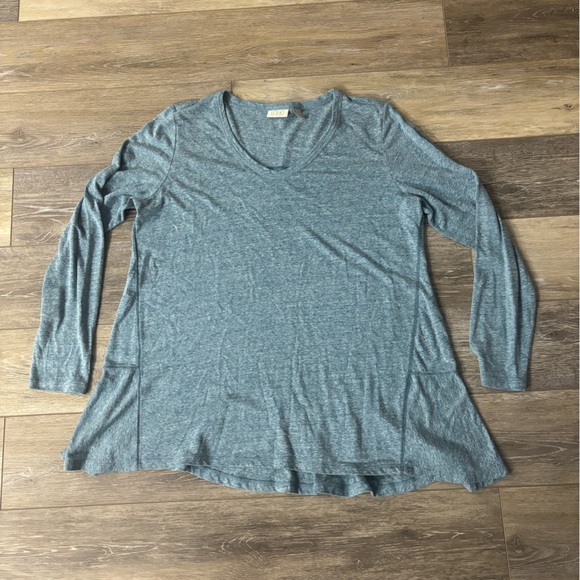 LOGO Blue V-neck Long Sleeve Flowy Shirt Size Large Lagenlook - Picture 1 of 3